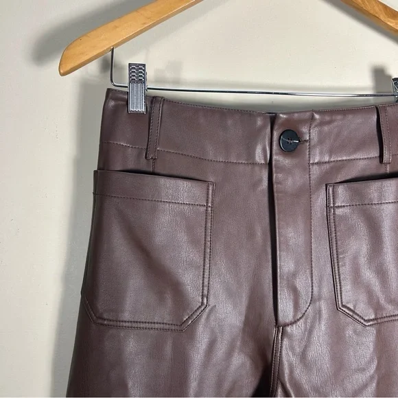 Anthropologie Maeve The Colette Faux Leather Chocolate Brown Crop Pants Size 28 - Picture 4 of 10
